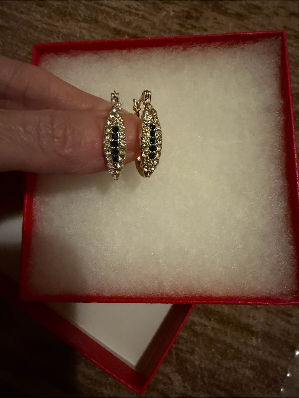 Gold-Tone dark green & Clear Crystal Hoop Earrings